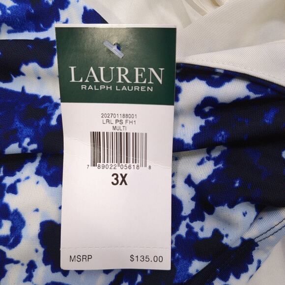 LRL Ralph Lauren Dress Womens 3X Navy White Tiered Prep Designer Career Office - Picture 4 of 14